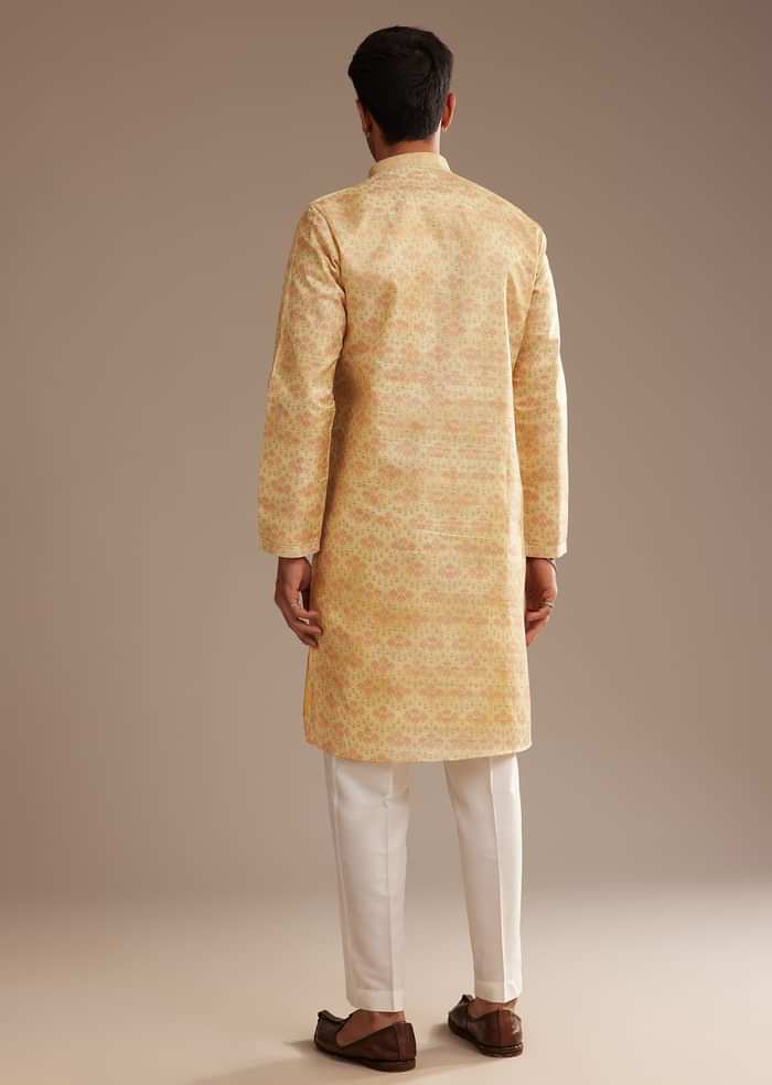 Light Yellow Silk Abstract Printed Kurta Set