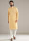 Light Yellow Silk Kurta Set For Men With Printed Motifs