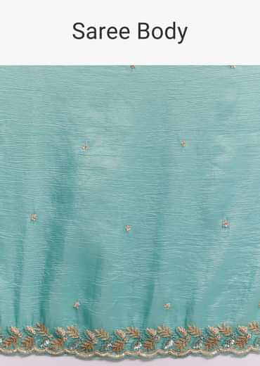 Light Blue Crushed Tissue Saree Embroidered With Cutdana And Sequins Light Blue Crushed Tissue Saree Embroidered With Cutdana And Sequins