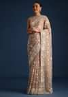 Light Brown Organza Resham Thread Embroidered Saree