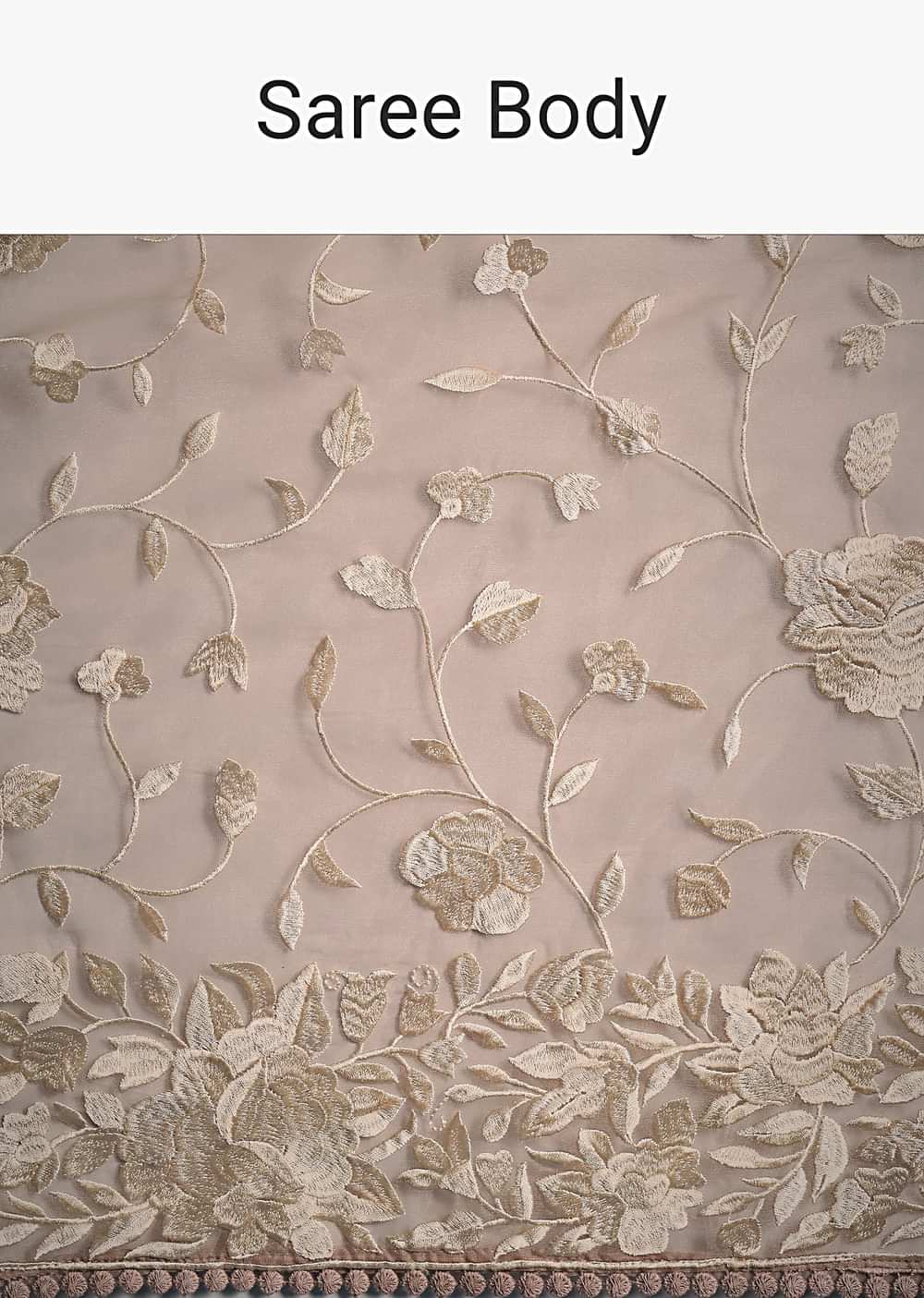 Light Brown Organza Resham Thread Embroidered Saree