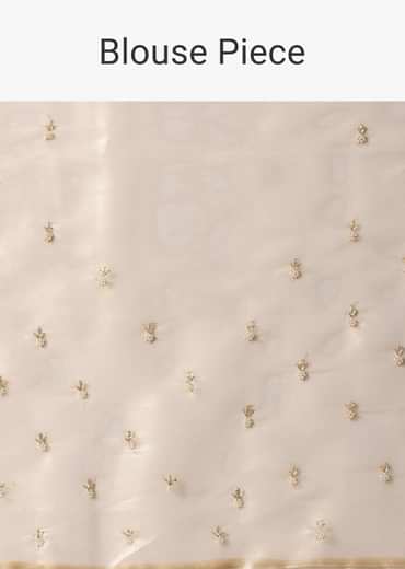 Light Gold Toned Saree In Tissue With Cut Dana Embroidered Borders
