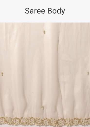 Light Gold Toned Saree In Tissue With Cut Dana Embroidered Borders
