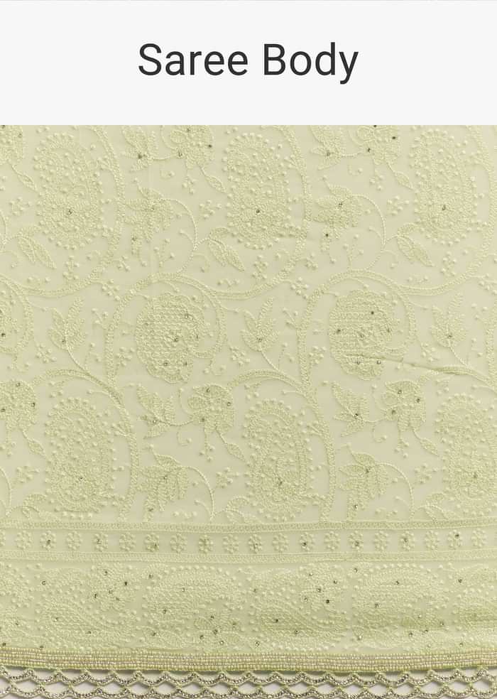 Light Green Chikankari Georgette Saree With Stone Embellishments