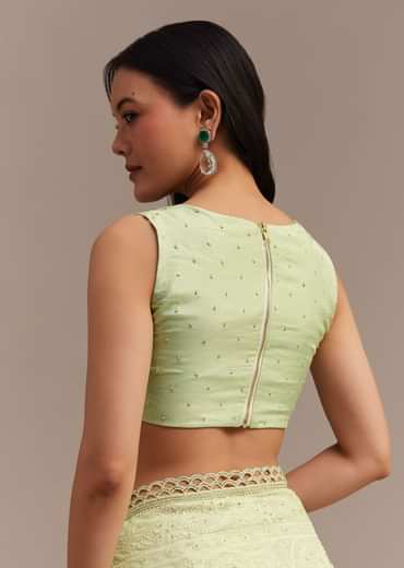 Light Green Chikankari Georgette Saree With Stone Embellishments