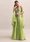 Light Green Embroidered Silk Kurta Palazzo With Dupatta