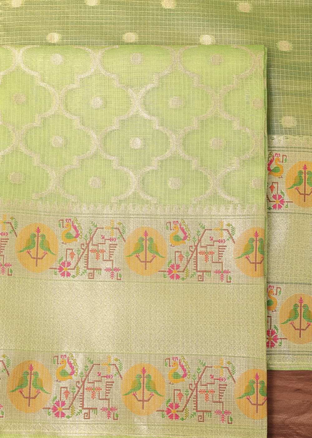 Light Green Paithani Woven Silk Dress Material