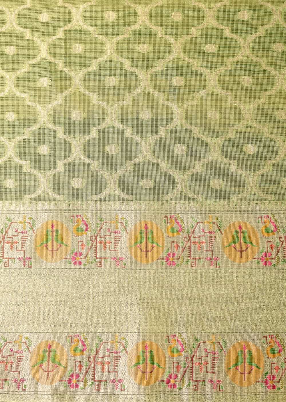 Light Green Paithani Woven Silk Dress Material