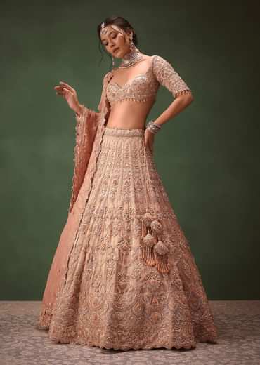 Light Lavender 12 Kali Embroidered Chanderi Lehenga Set With Brocade Blouse And Dupattas