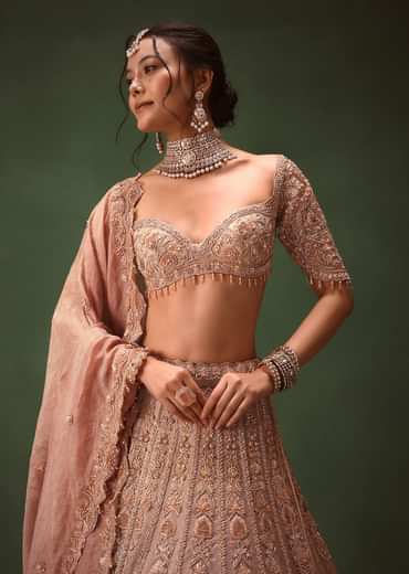 Light Lavender 12 Kali Embroidered Chanderi Lehenga Set With Brocade Blouse And Dupattas