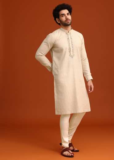 Light Natural Floral Resham Embroidered Kurta And Pant Set