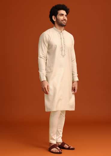 Light Natural Floral Resham Embroidered Kurta And Pant Set
