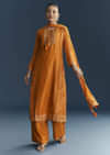 Light Orange Silk Bandhani Palazzo Suit With Embroidery