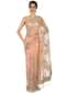 Light peach saree in net with resham and velvet floral embroidery only on Kalki