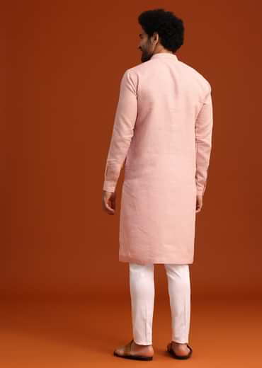 Light Pink Hand Embroidered Kurta And Pant Set