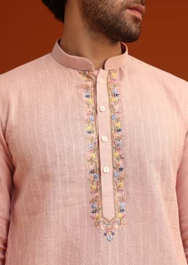 Light Pink Hand Embroidered Kurta And Pant Set