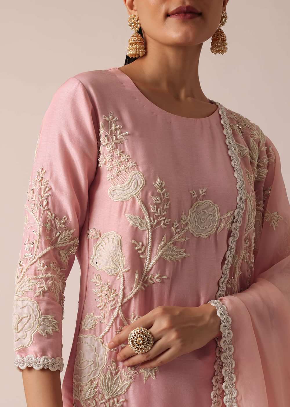 Light Pink Kurta Sharara Set In Chanderi Silk