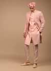 Light Pink Sherwani With Detailed Geometric Resham Work
