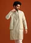 Light Pista Cotton Silk Jacket Kurta And Jacket Set With Mirror Work