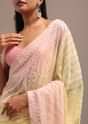 Light Yellow Ombre Chikankari Saree With Unstitched Blouse