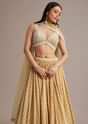 Light Yellow Printed Lehenga Set With Mirror And Moti Work