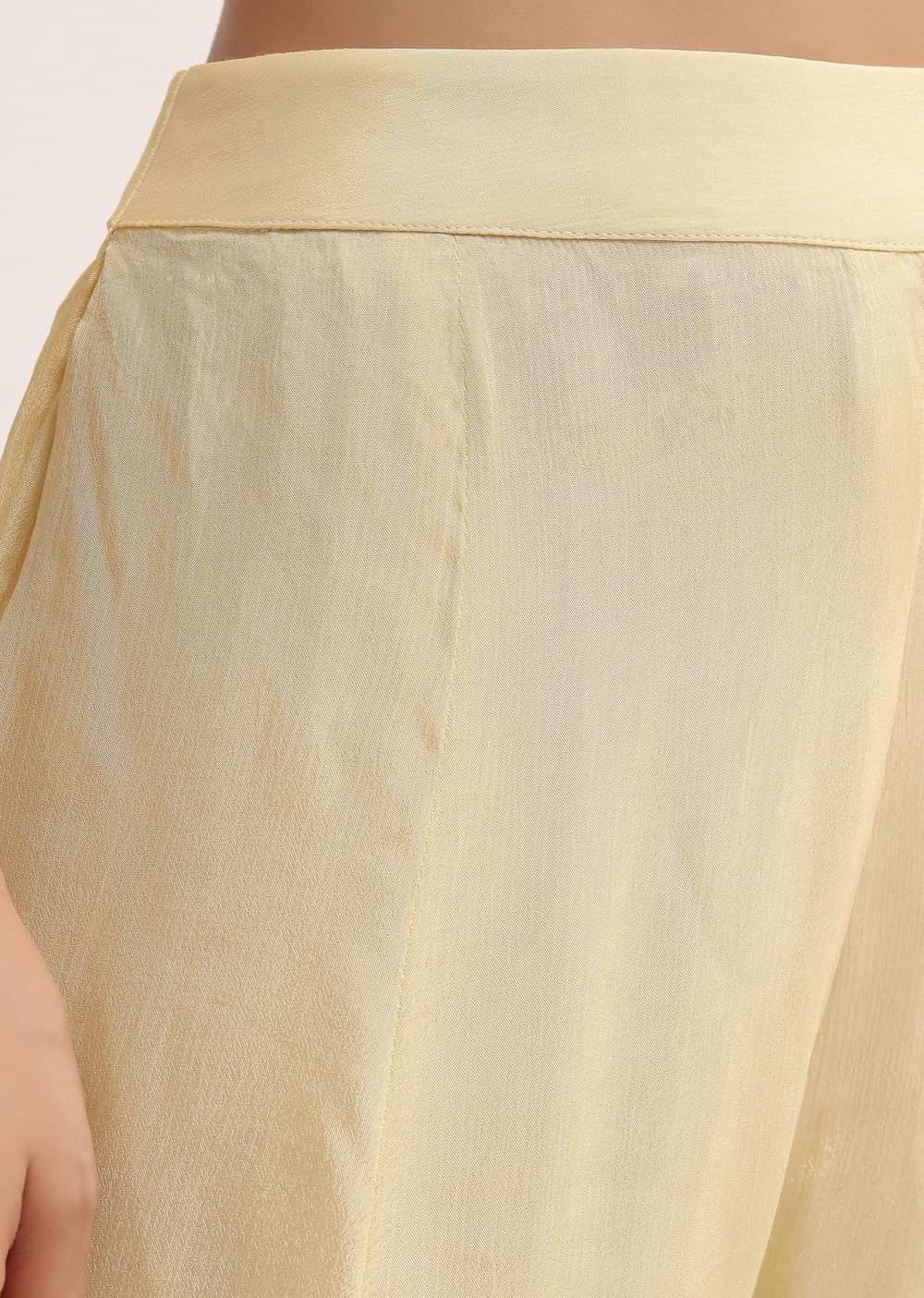 Light Yellow Printed Organza Palazzo Set With Jacket