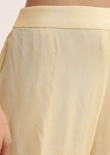Light Yellow Printed Organza Palazzo Set With Jacket