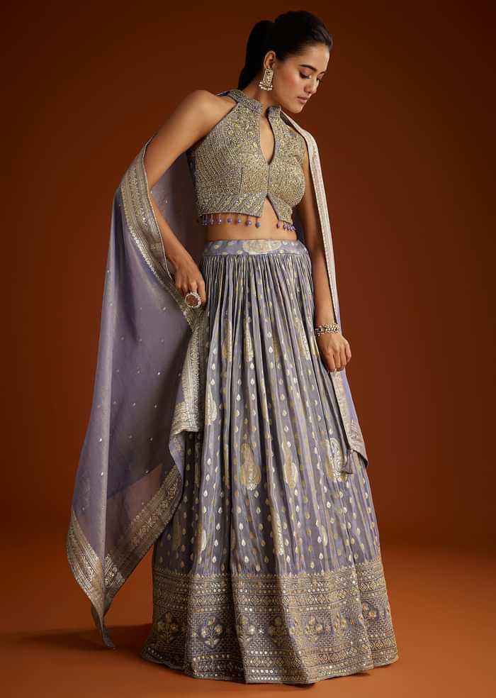 Lilac Banarasi Tissue Lehenga Dupatta With Embroidered Choli