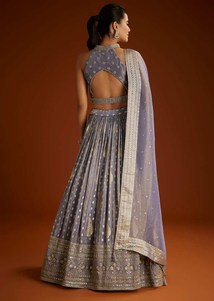 Lilac Banarasi Tissue Lehenga Dupatta With Embroidered Choli