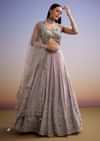 Lilac Chinon Lehenga Set With Beaded And Cut Dana Work