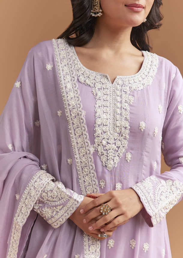 Lilac Cotton Anarkali Suit With Delicate Thread Work Lilac Cotton Anarkali Suit With Delicate Thread Work