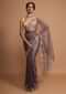 Lilac purple organza saree with  floral embroidery Online - Kalki Fashion