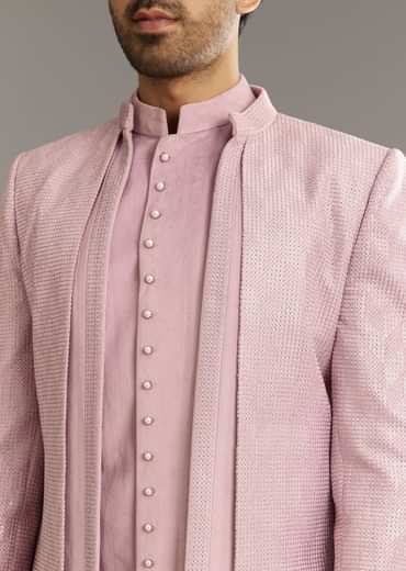Lilac Indo Western Suit With Self Texture Work