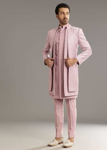 Lilac Indo Western Suit With Self Texture Work