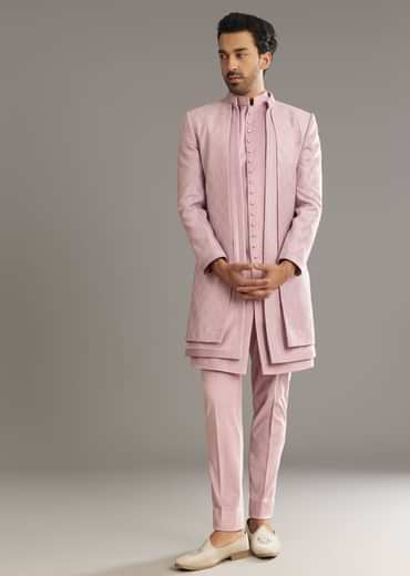 Lilac Indo Western Suit With Self Texture Work