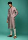 Lilac Mauve Kurta Set In Raw Silk With Bandhani Printed Geometric Buttis