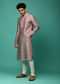 Lilac Mauve Kurta Set In Raw Silk With Bandhani Printed Geometric Buttis