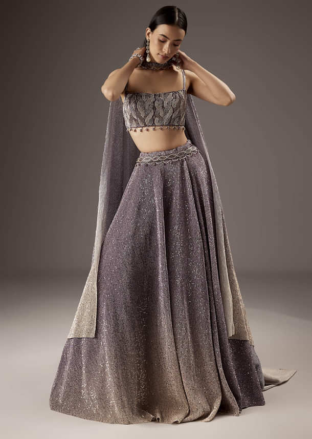 Lilac Purple Butter Crepe Bridesmaid Lehenga With Hand Work