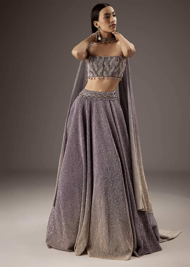 Lilac Purple Butter Crepe Bridesmaid Lehenga With Hand Work