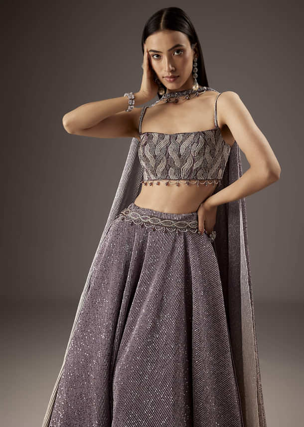 Lilac Purple Butter Crepe Bridesmaid Lehenga With Hand Work