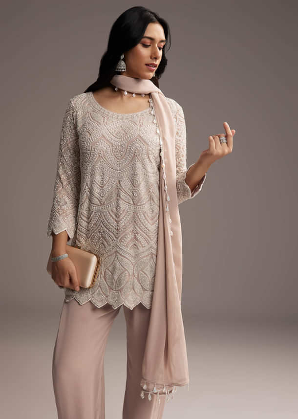 Lilac Purple Georgette Kurta Set With Beads Work Lilac Purple Georgette Kurta Set With Beads Work
