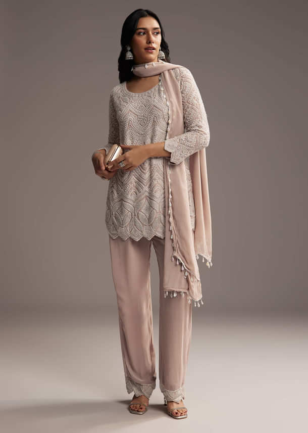 Lilac Purple Georgette Kurta Set With Beads Work Lilac Purple Georgette Kurta Set With Beads Work