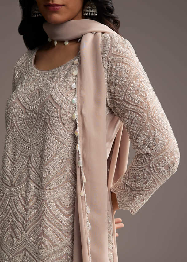 Lilac Purple Georgette Kurta Set With Beads Work Lilac Purple Georgette Kurta Set With Beads Work