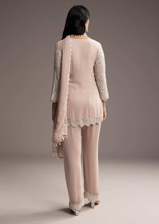 Lilac Purple Georgette Kurta Set With Beads Work Lilac Purple Georgette Kurta Set With Beads Work