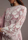 Lilac Purple Organza Kurta Set With Thread And Moti Work