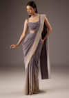 Lilac Purple Saree With Layered Blouse And Elegant Tassels