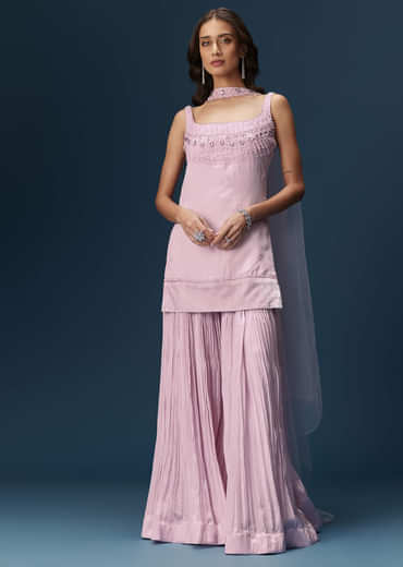 Lilac Sharara Suit With Choker And Ruched Sharara