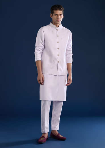 Lilac Silk Jacket Kurta Set with Sequin Embroidery