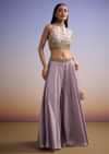 Lilac Tissue Crop Top Set With Orange Pastel Embroidery