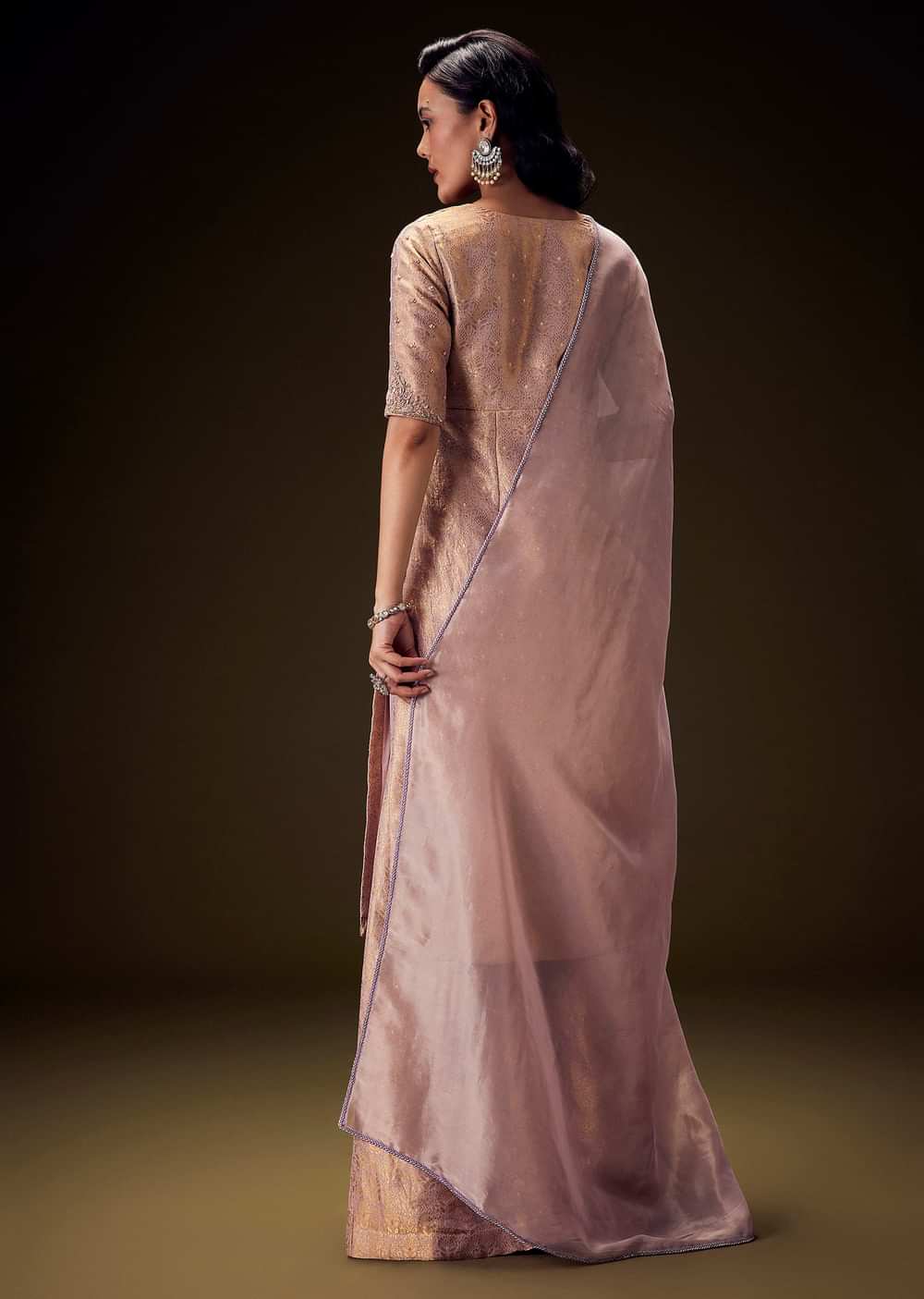 Lilac Brocade Embroidered Kurta With Palazzo And Dupatta